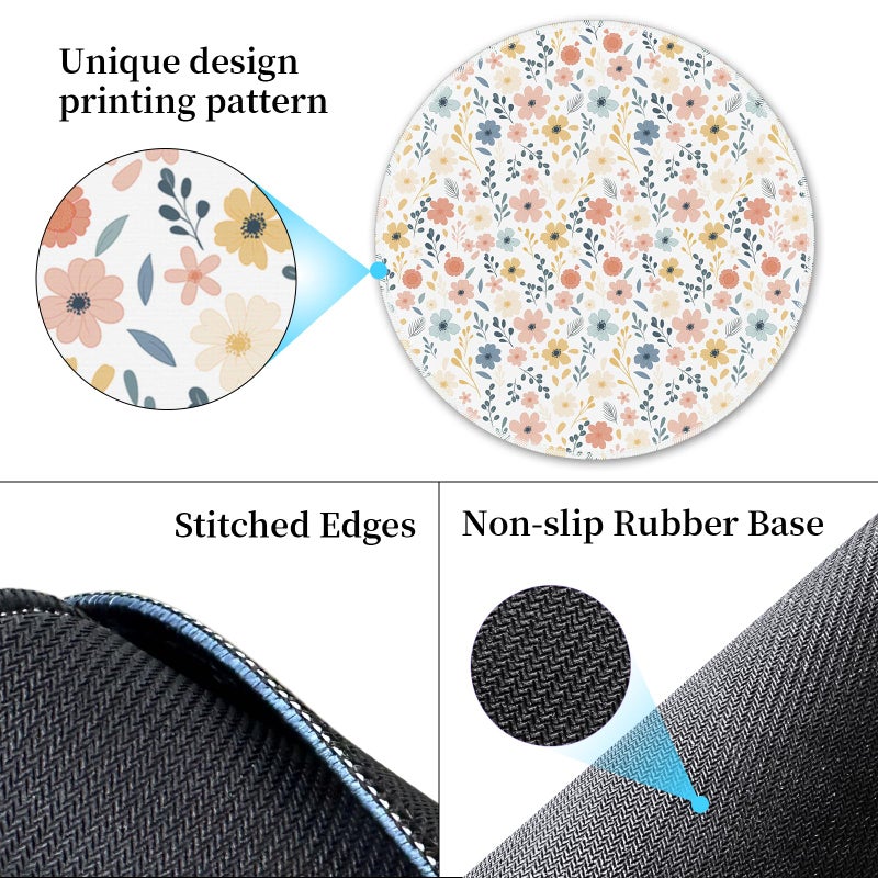 Hancynir Mouse Pad for Desk, White Floral Flowers Small Cute Mousepad with Non-Slip Base, Round Mouse Pads for Wireless Mouse Laptop Gaming, Computer Mouse Mat for Home Office Travel Desk Accessories - Image 4